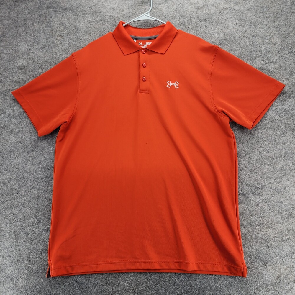 Under Armour Polo Shirt Mens XL Loose Heat Gear Short Sleeve Orange